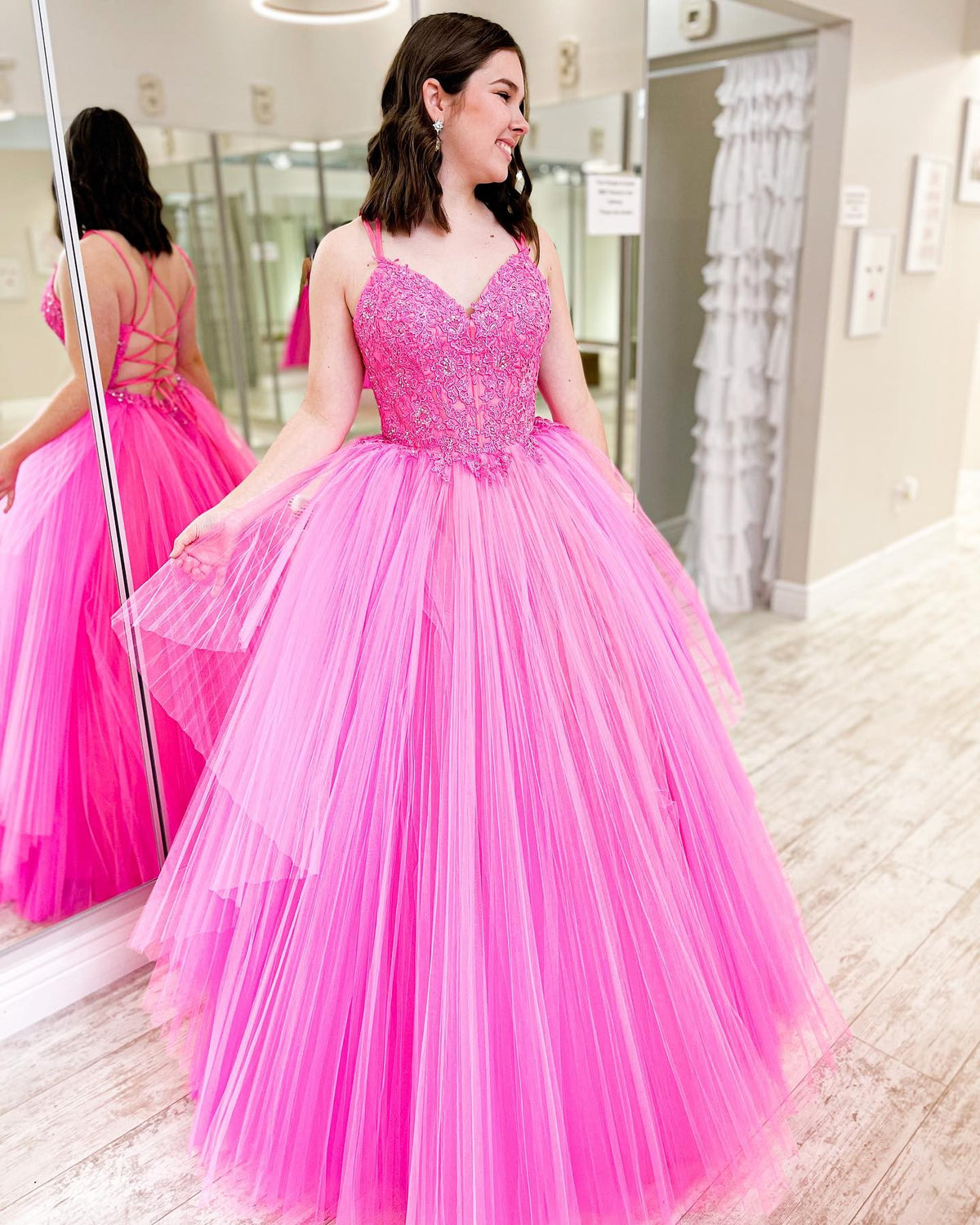 A-Line Lace Appliques Blue Prom Dress