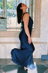 Lilac Mermaid One Shoulder Pleated Satin Long Btidesmaid Dress