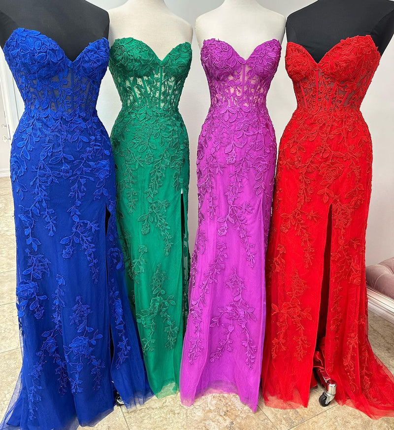 Sweetheart Hot Pink Lace Appliques Prom Dress
