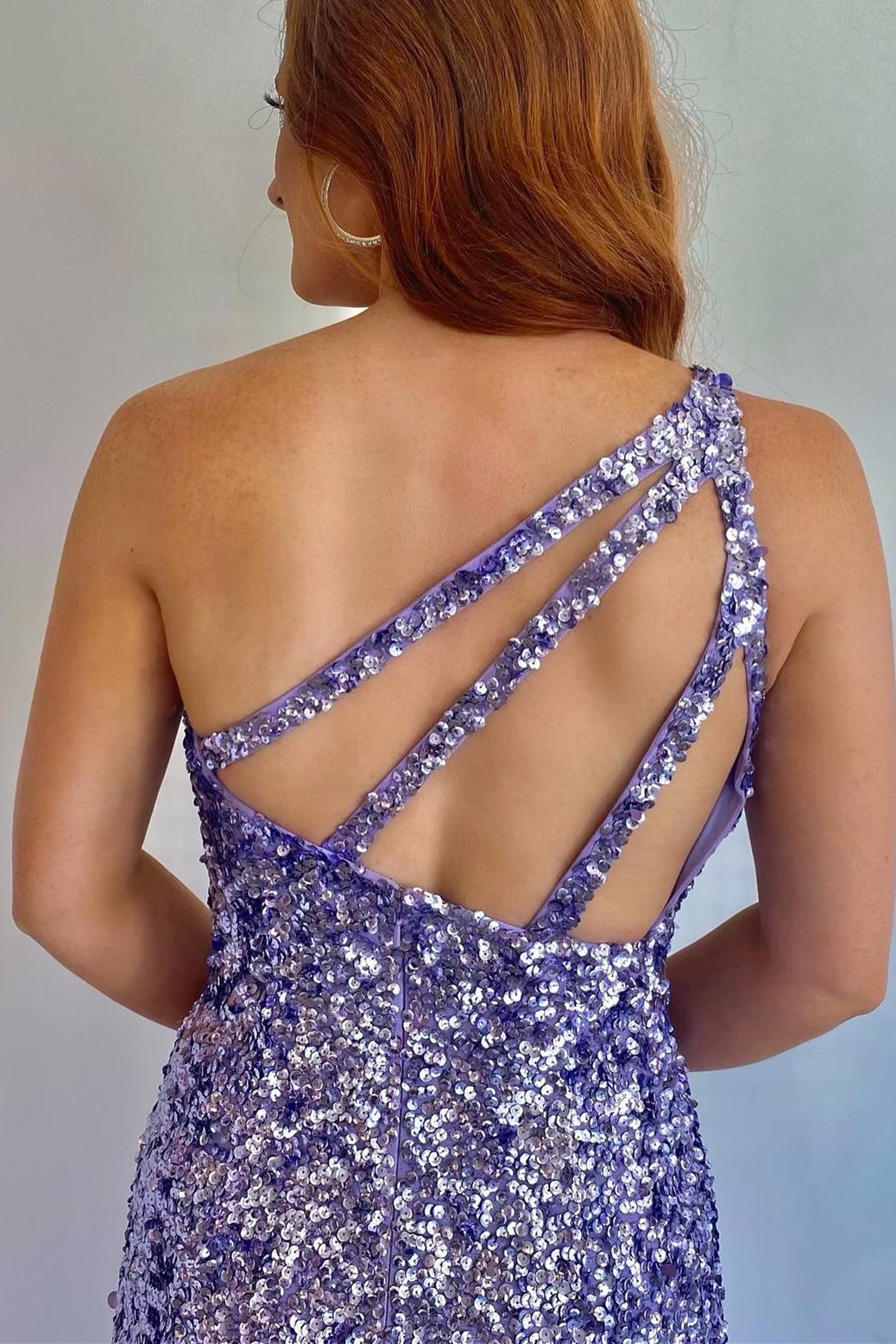 One Shoulder Green Sequins Mermaid Long Prom Dress