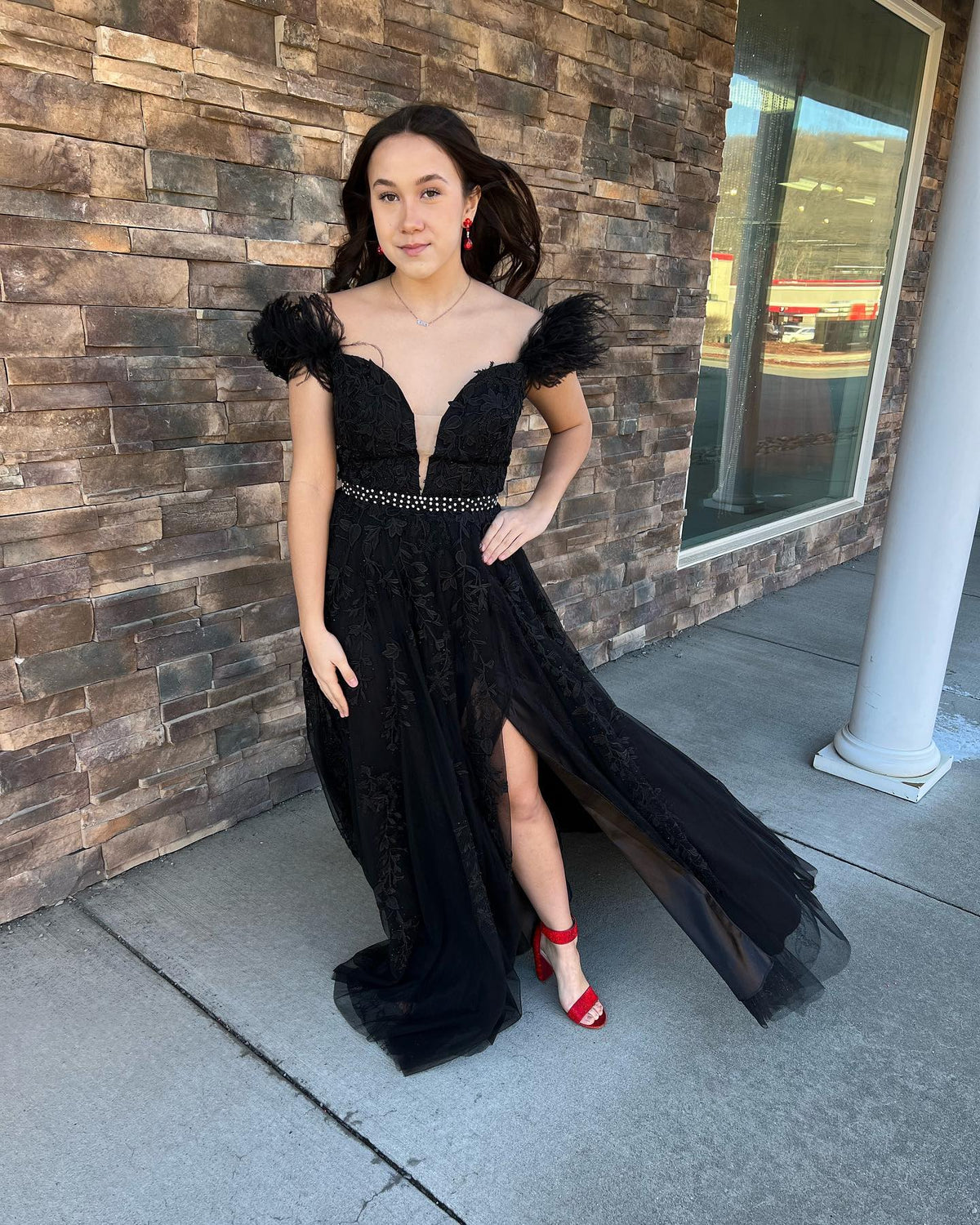 Ivory Appliques Feather Off-the-Shoulder A-Line Prom Gown