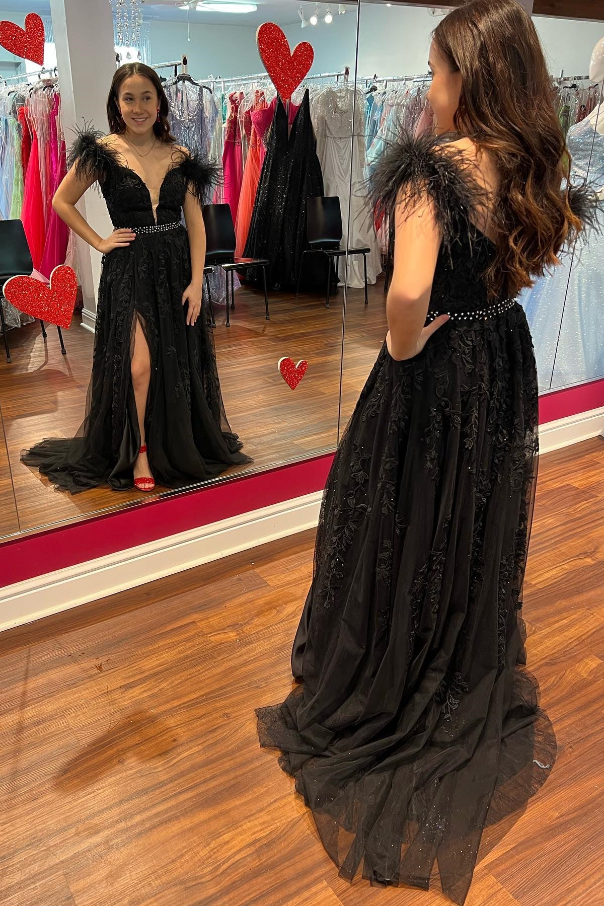 Ivory Appliques Feather Off-the-Shoulder A-Line Prom Gown