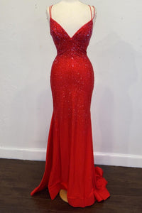 Empire Yellow Beaded Mermaid Long Formal Dress