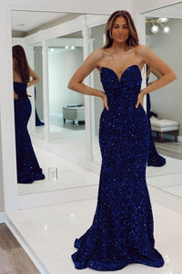 Dark Green Sequin Strapless Trumpet Long Prom Gown