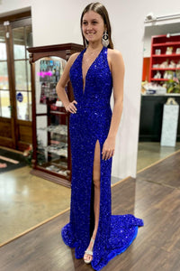 Simply Red Sequin Mermaid Long Prom Dress with Slit