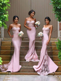 Gorgeous Spaghetti Mermaid Long Bridesmaid Dress with Train