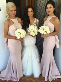 Special Mermaid Long Pink Bridesmaid Dress with Open Back