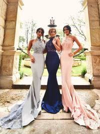 Sexy High Neck Mermaid Long Bridesmaid Dress