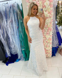 Halter Mermaid Red Sequins Long Dress