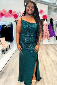 Red Sequin One-Shoulder Ruched Mermaid Long Prom Gown