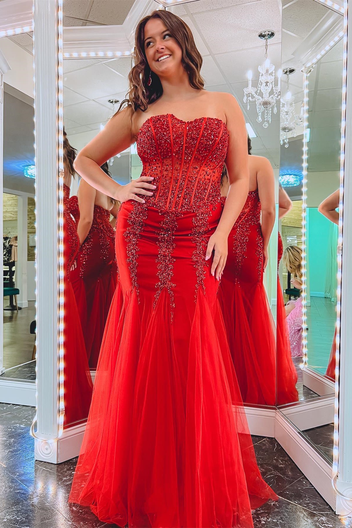 Green Sequin Strapless Mermaid Long Prom Dress