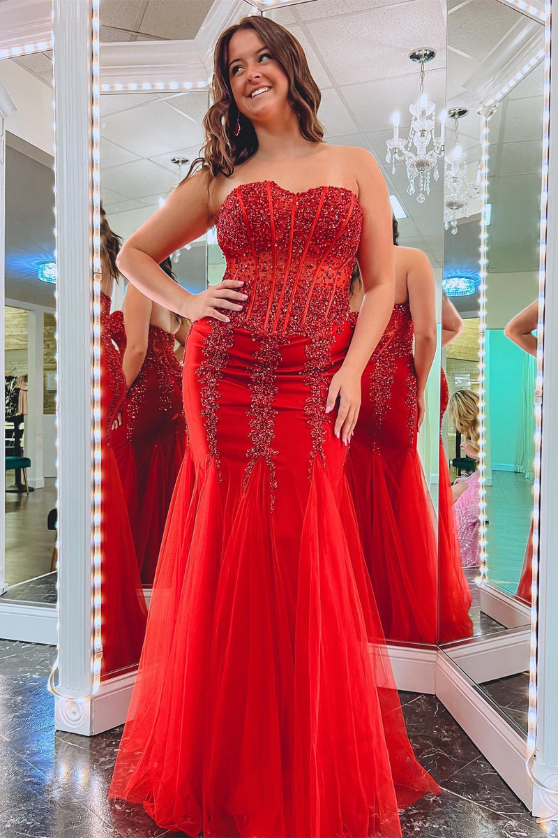 Green Sequin Strapless Mermaid Long Prom Dress