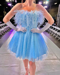 Black Sequins Feather A-Line Short Party Dress