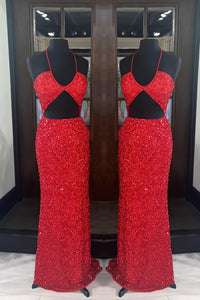 Green Sequin Halter Cutout Mermaid Long Prom Dress